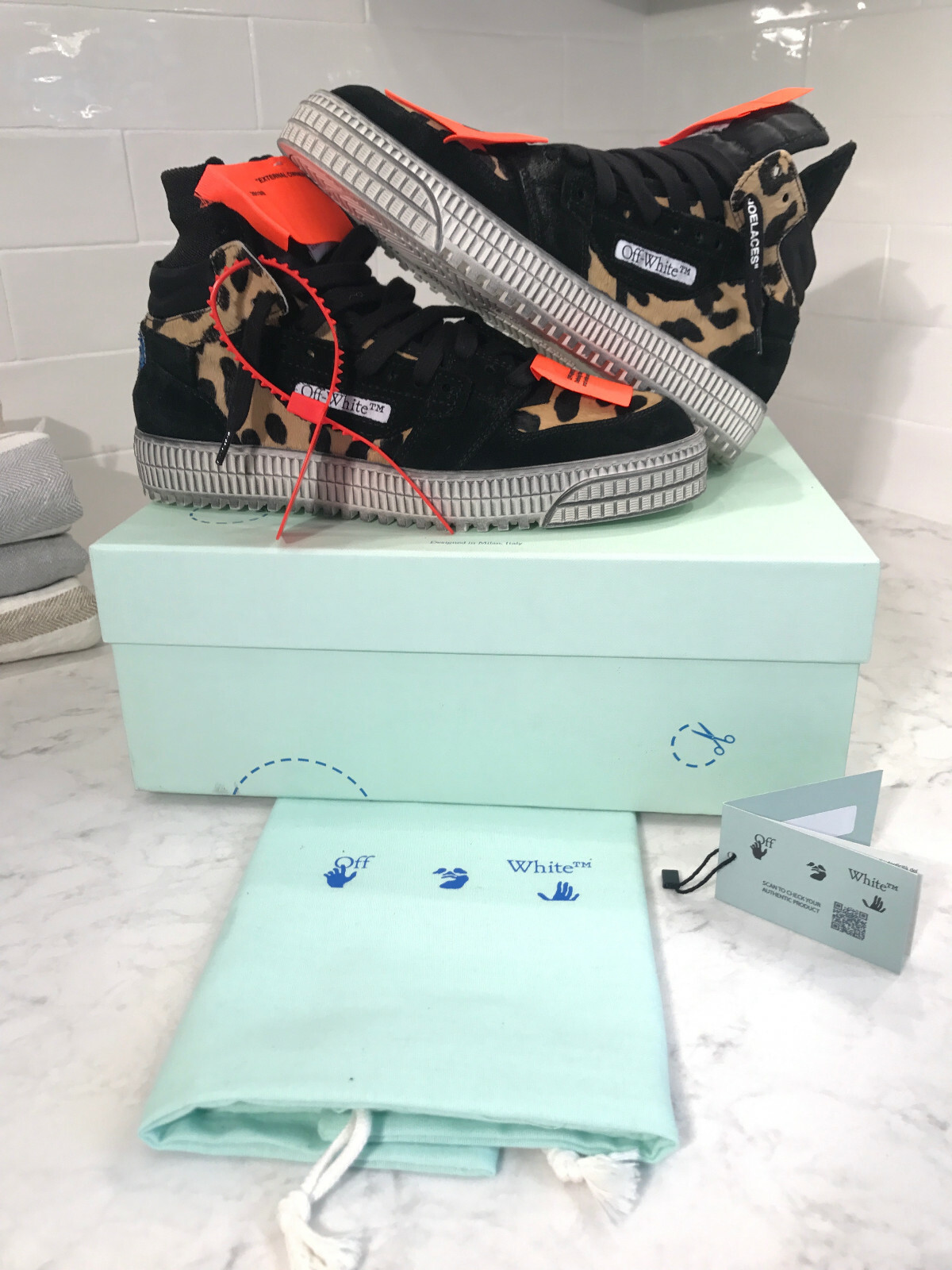 Sneakers Nuove con scatola bianche sporgenti c o VIRGIL ABLOH Pony Court 3.0 Cammello Nero Leopardato 38