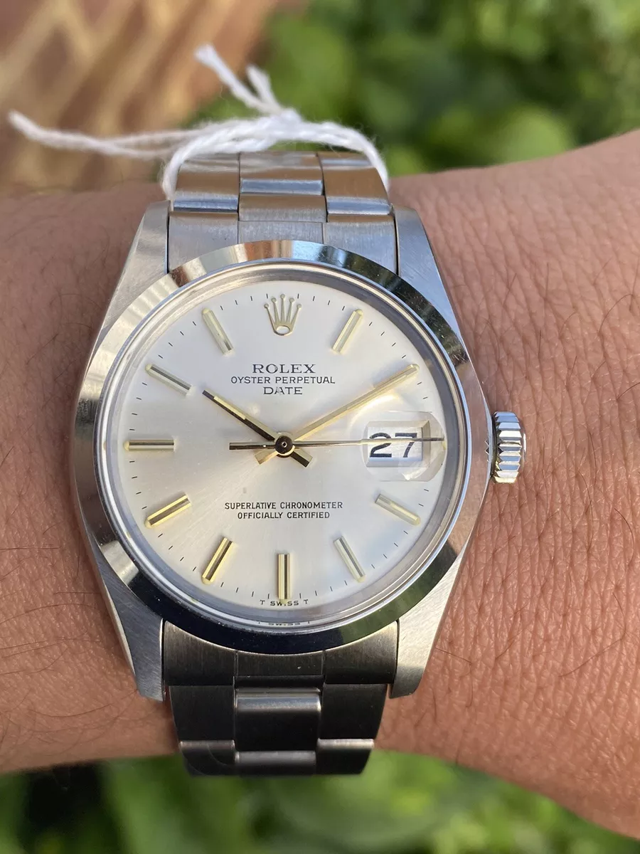 Vintage Rolex Oyster Perpetual Date Ref 1500 silver dial Watch