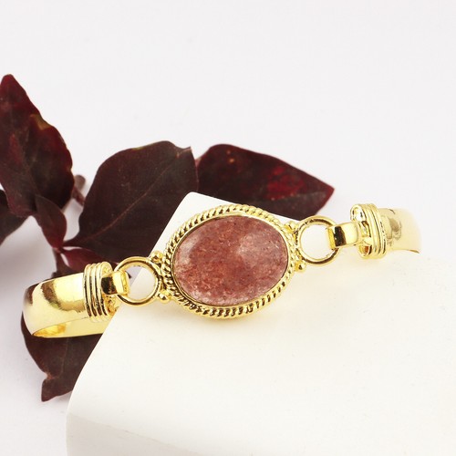 Natural Cherry Quartz Gold Plated Gemstone Handmade Hook Bracelet Gift For Women - Picture 2 of 7