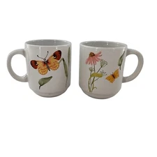 2x Old East Main Co Smooth 12 oz Coffee Tea Mug Cup Butterfly Wildflower Gift b