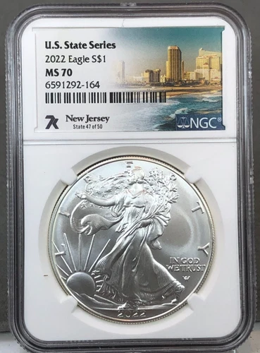2022 American Silver Eagle 1oz Coin NGC MS70 ~ U.S. State Series New Jersey