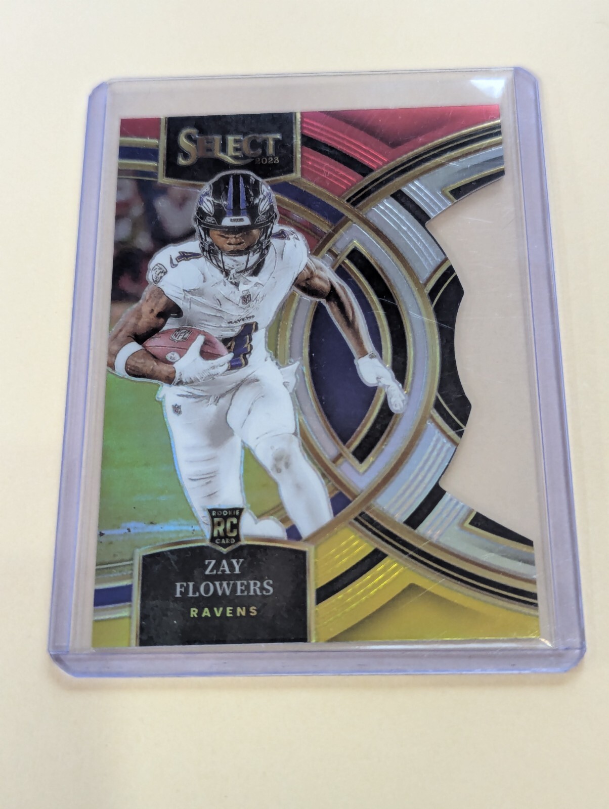 2023 Panini Select - Premier Level Zay Flowers Red/ Yellow Die Cut Prizm #157 RC