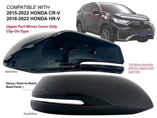 Mirror Cover for HONDA 2015-2022 CR-V 2016-2022 HR-V Glossy Black Passenger Side