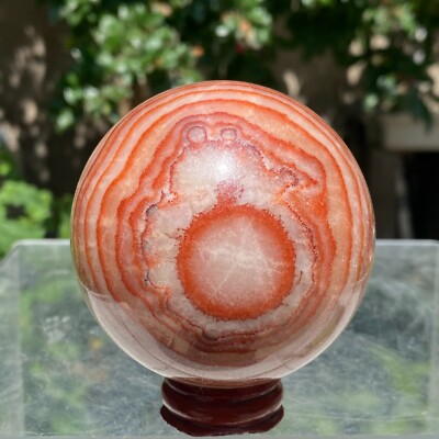 512g Natural Red Striped Pattern Pork Crystal Quartz Sphere Reiki Healing