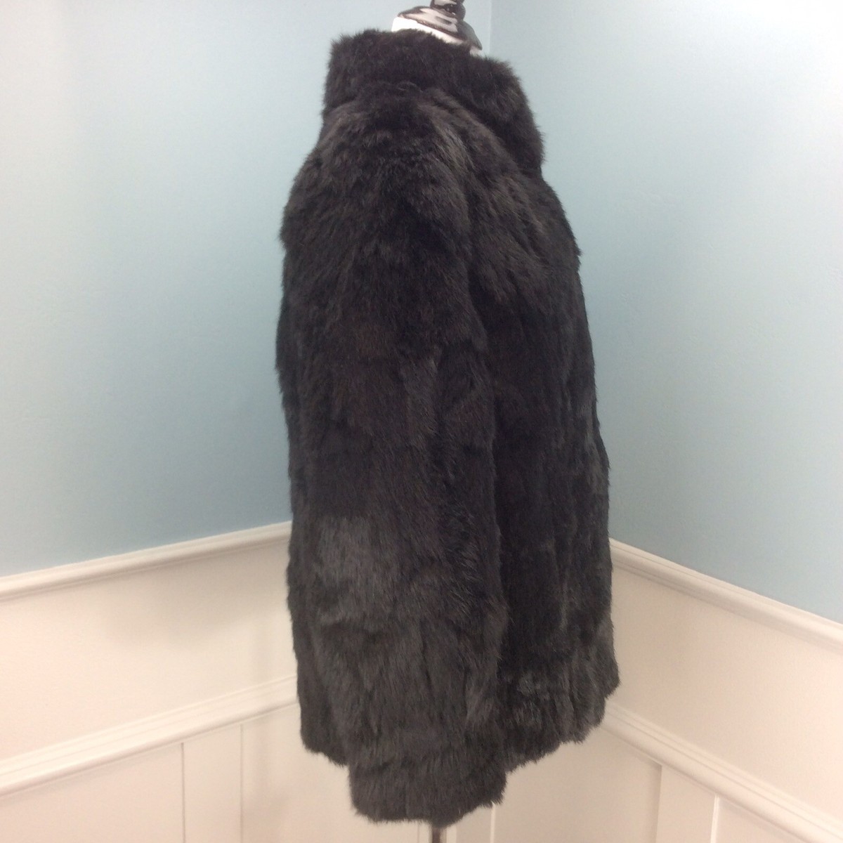 Vtg Genuine Rabbit Fur Coat Medium Black Somerset Furs