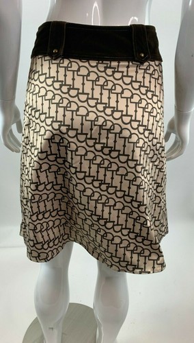 Swallow Hu Sz M Tan Skirt Satin/Velvet Trim Jeweled Button Embellished Lined EUC - Picture 8 of 10
