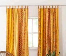 2 Pc Indian Old Recycle Silk Saree Boho Multi Curtain Door Drape Decor Curtain