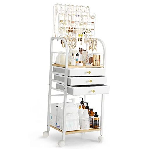 White Jewelry Organizer Stand with 3 Drawers for Large Jewelry Storage-image