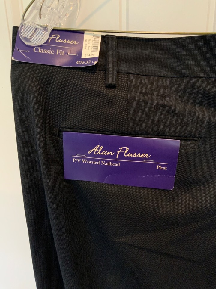 ALAN FLUSSER Mens Size 40 Blue Pleated Front Cuffed Hem Dress Pants NWT