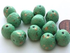 Vintage 14 X 15mm Metalic Gold Kissed Matte Green Plastic Beads 12