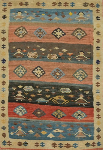 Nomadic Flat-weave Vintage Vegetable Dye Rug Kilim Tribal Reversible Carpet 5x7