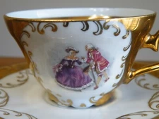 Vintage GLORIA GERMANY Demitasse CUP & SAUCER Courting Couple GOLD GUILTED