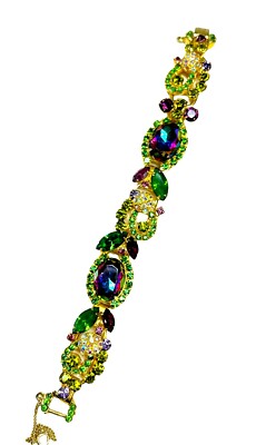 RARE JULIANA D&E GOLDTONE HELIOTROPE DISCO BALL AB RHINESTONE LINK BRACELET BOOK