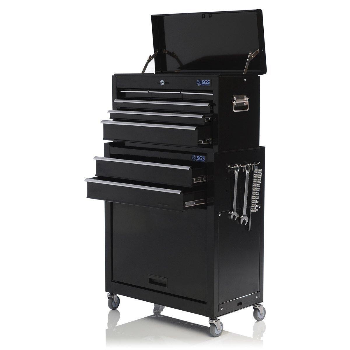 SGS Mechanics Large 8 Drawer Tool Chest & Roller Tool Cabinet, Hooks & Handle