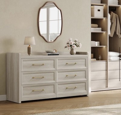 gold metal dresser 6 Drawer Dresser for Bedroom 55" Wide Modern Chest of Drawers with Gold Metal Handles - On Sale - Bed Bath & Beyond