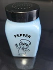 Vintage Tappan Chef Pepper Shaker Blue Milk Glass with Lid Nice Art Deco McKee