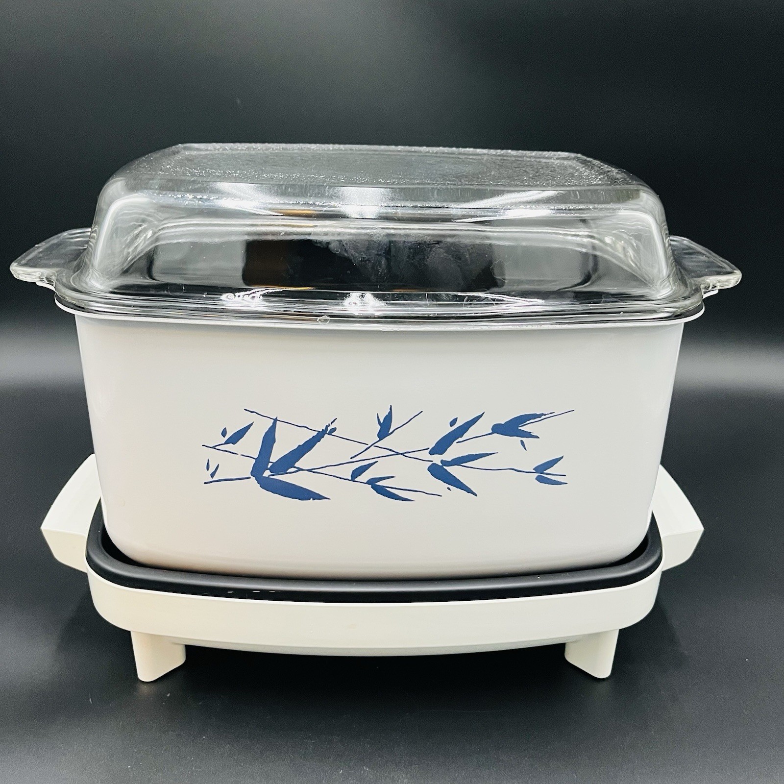 Vintage West Bend Blue Bamboo Pattern 6qt Slow Cooker Hot Pl
