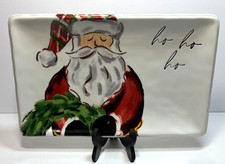 2023 Mud Pie Santa Rectangle Christmas Serving Cookie Plate Tartan Plaid Hat