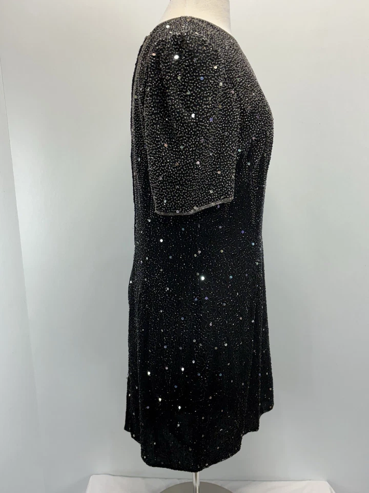 Vtg Stenay Beaded Dress Sz 16 Women’s Black Sequins Silk Short Sleeve Formal - Image 4 of 4