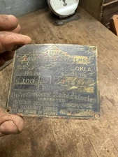 Vintage Erie Meter Systems 100 Visible Gas Pump Brass ID Tag Plate Badge Sign