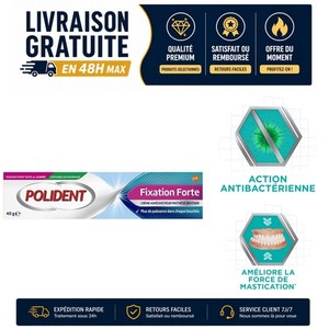 Polident Crème adhésive dentier fixation forte sans zinc 40 g
