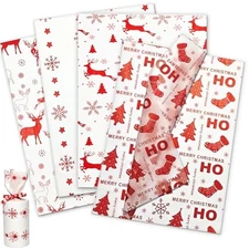  60 Sheets Christmas Tissue Paper, Classic Holiday Tissue Paper for Red White