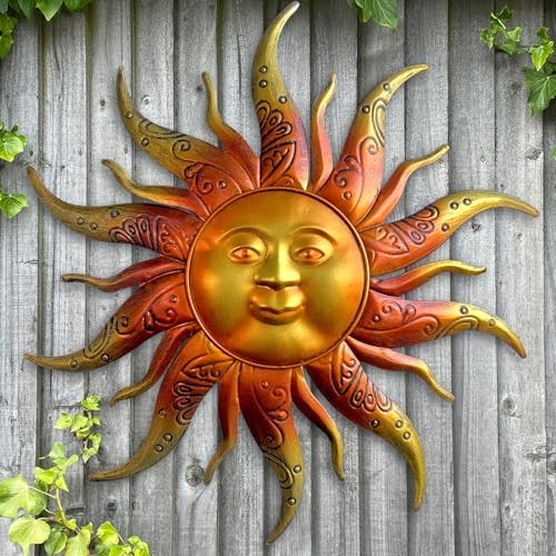 Metal Sun Wall Art Decor-17.3 inches Rustic Retro Metal 17.3L" x 17.3W" Gold - Picture 3 of 7