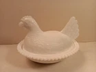 Vtg. Indiana White Milk Glass Chicken Hen on Nest Covered Bowl Candy Dish 7” Rea