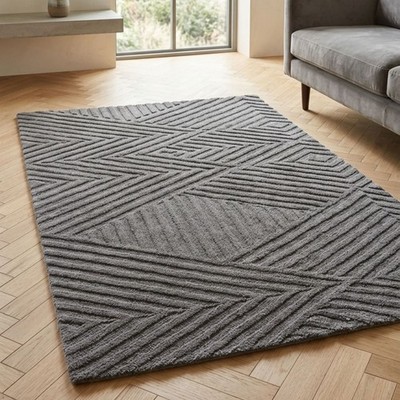 Anthrazit Haag Wollteppich Modern 160x230cm Wohnzimmer Schlafzimmer Asiatisch UVP800