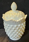 Vintage Pre 1970 Fenton Hobnail Milk Glass Lidded Sugar Bowl 5.5"