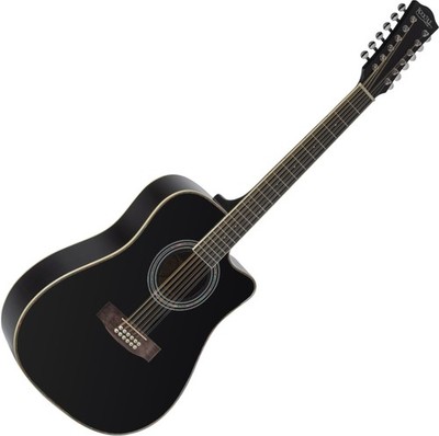 Rocktile 12-saitige Westerngitarre Dreadnought Cutaway Akustikgitarre Schwarz