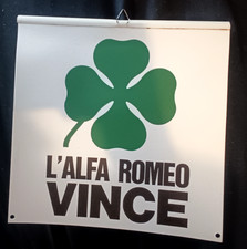 2 VTG , ALFA ROMEO, Vinyl SIGN, Reads L'ALFA ROMEO VINCE,7.5X7.5,VGC