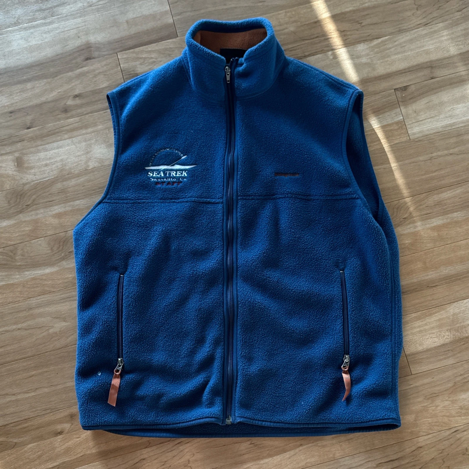 Patagonia Vest Mens Large Blue Synchilla Fleece Full Zip Pockets Outdoors Warm