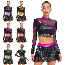 Women's Cheerleading Outfit Long Sleeve Crop Top A Line Miniskirt Dance Party