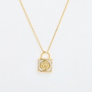 Authentic Michael Kors Gold Plated Sterling Silver CZ Double Chain Padlock Necklace