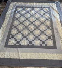 Vintage Patchwork Quilt Stars Blanket Bedspread 113X98 In Blue Off White Read