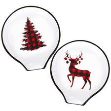 Whaline 2Pcs Christmas Coffee Spoon Rest 3.5 x 3.9 inch, white,black,red 