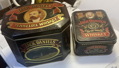 2 Vintage METAL TINS Jack Daniels Old Time Tennessee Whiskey Made n England & US