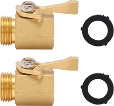 Heavy Duty Brass Garden Hose Shut Off Valve, 3/4 Inch, 2-Pack with 2 Hose Was...