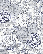 Wudnaye Navy Blue Floral Peel & Stick Wallpaper 16.9" - White Background