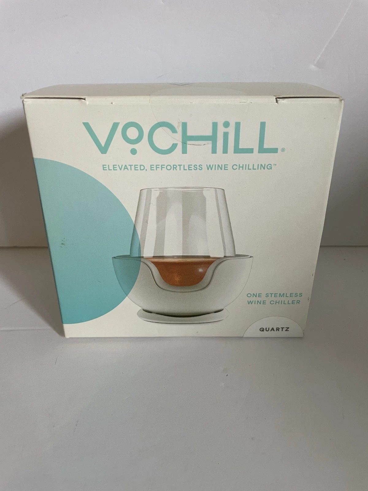 VoChill Personal Stemless Wine Chiller Quartz Fits Up To 3.75" New Sealed In Box