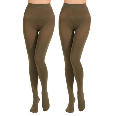 Women's 80D Opaque Microfiber Tights - 2 Pairs in Olive Green, L/XL