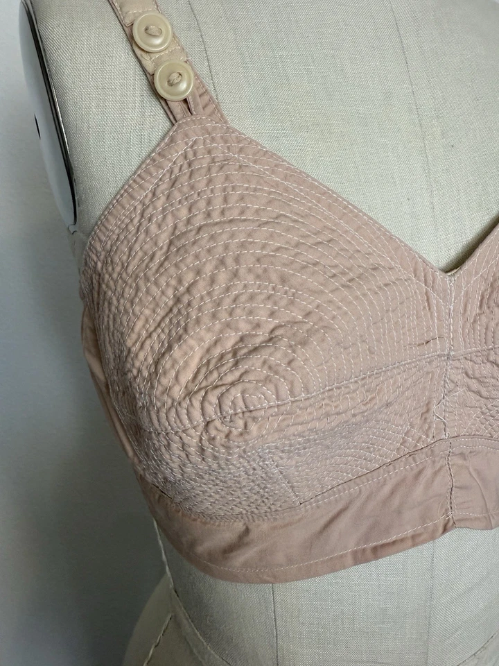 Sujetador bala vintage años 40 rosa algodón punto cono palangre pin-up burlesque 34F Foto 2 de 4