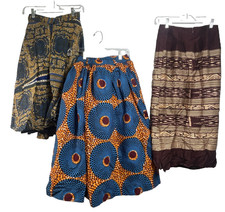Lot Of 3 African Handmade Cotton Ankara Skirts MultiBlue Gold Beautiful Sz S/M