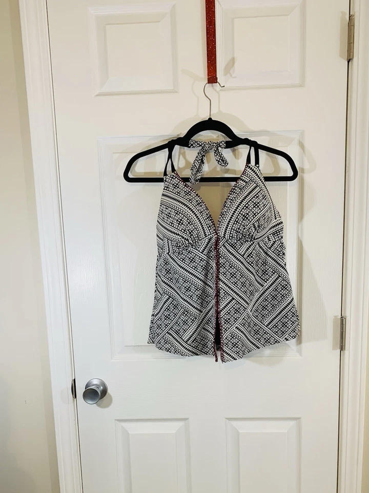 Camiseta tankini Aqua Couture para mujer talla L negra con sujetador halter gris y granate Foto 3 de 4