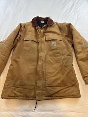 Carhartt Jacket Brown Quilted Zip Canvas Workwear Men's 42 Tall