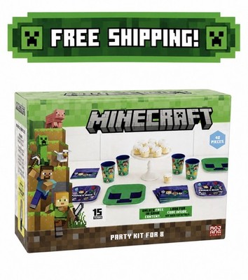 MINECRAFT 40PC. Party Kit for 8 (Large Plates, Small Plates, Napkins & Cups)-NEW