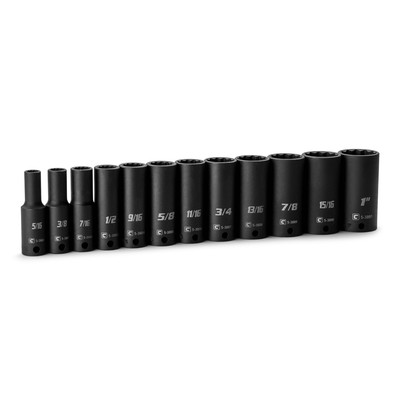 Capri Tools 3/8 in. Drive Deep Impact Socket Set, 12-Point, SAE, 12-Piece