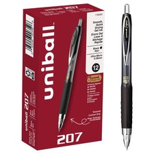 uniball 207 Retractable Gel Pens, Ultra Micro Point 0.38mm , Black, 12 Pack