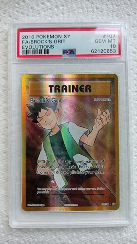 Brock's Grit Full Art 107/108 Holo XY Evolutions Pokemon Card PSA 10 2016